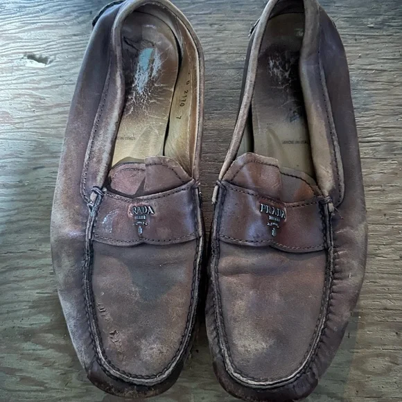 Prada | Shoes | Prada Mens Brown Leather Loafers Size 7 Worn  display picture 1
